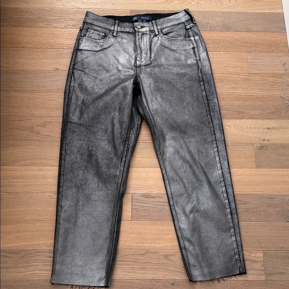 Boden Metallic Silver Ankle Cropped Jeans